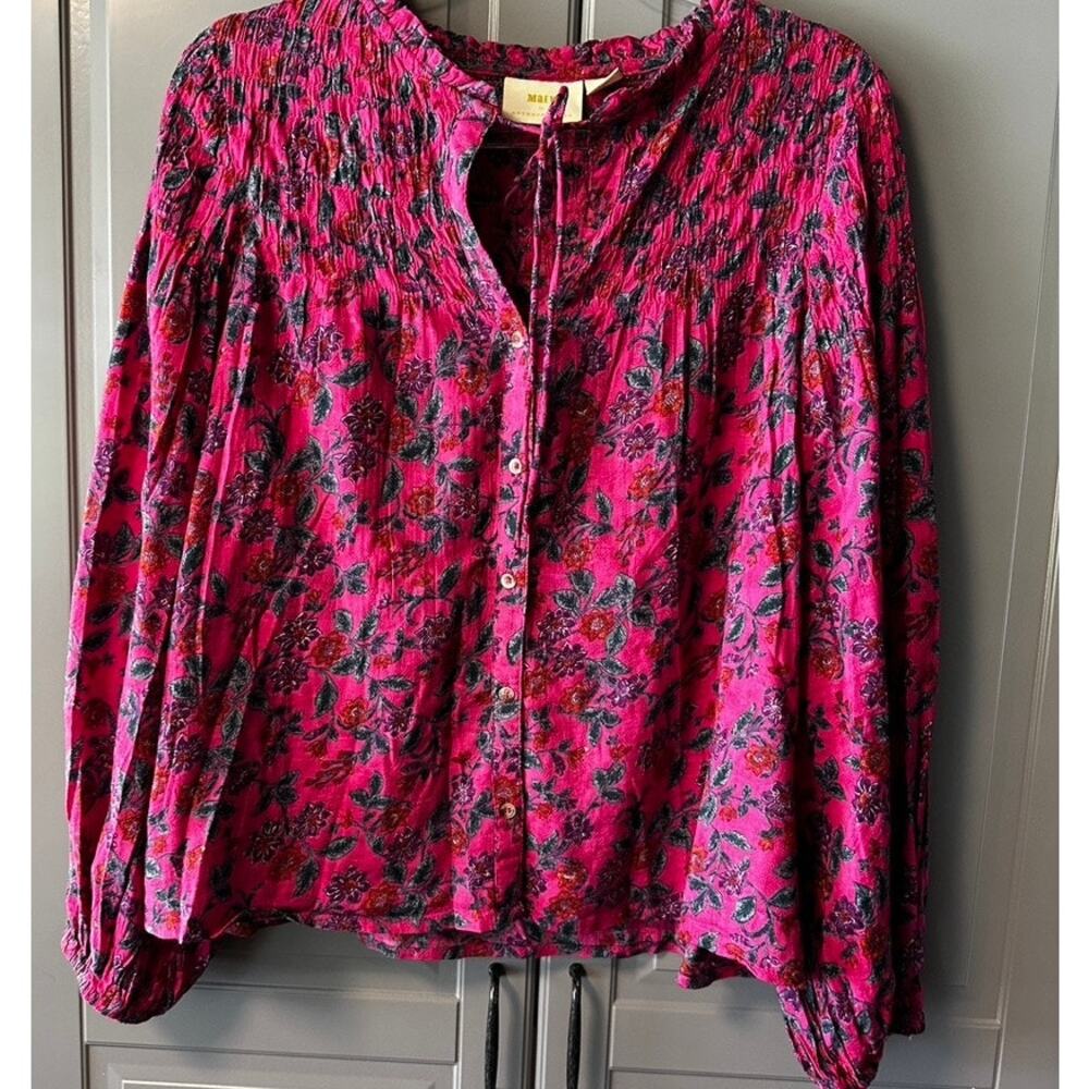 Anthropologie Pink Floral Blouse